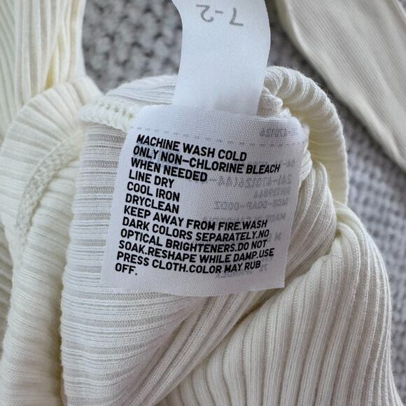 Uniqlo Sweater Womens M Cream Cotton Rib Knit Mock Neck Long Sleeve Fitted - Picture 12 of 12